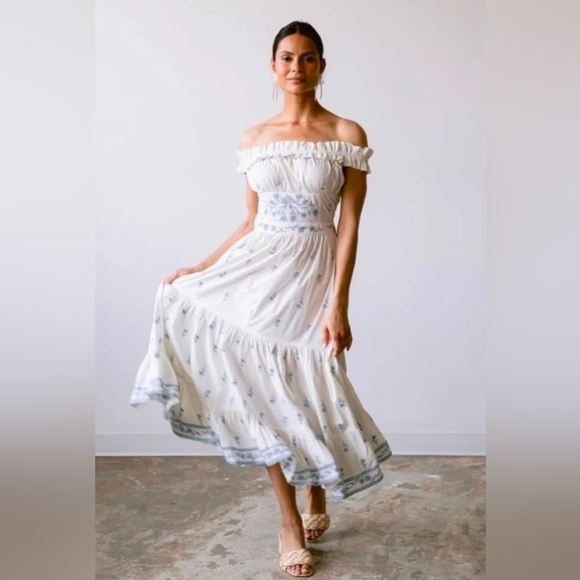Jefferson Lane Dresses & Skirts - Jefferson Lane Midi Dress Ivory Blue M NWT $325